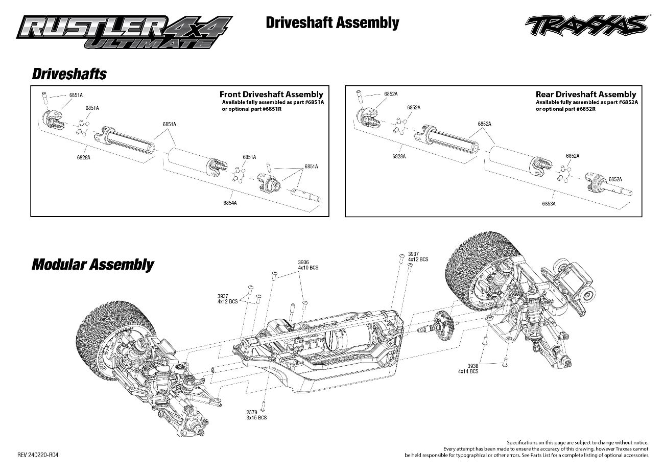 Rustler 4X4 Ultimate (67097-4) Driveshafts Assembly Exploded View